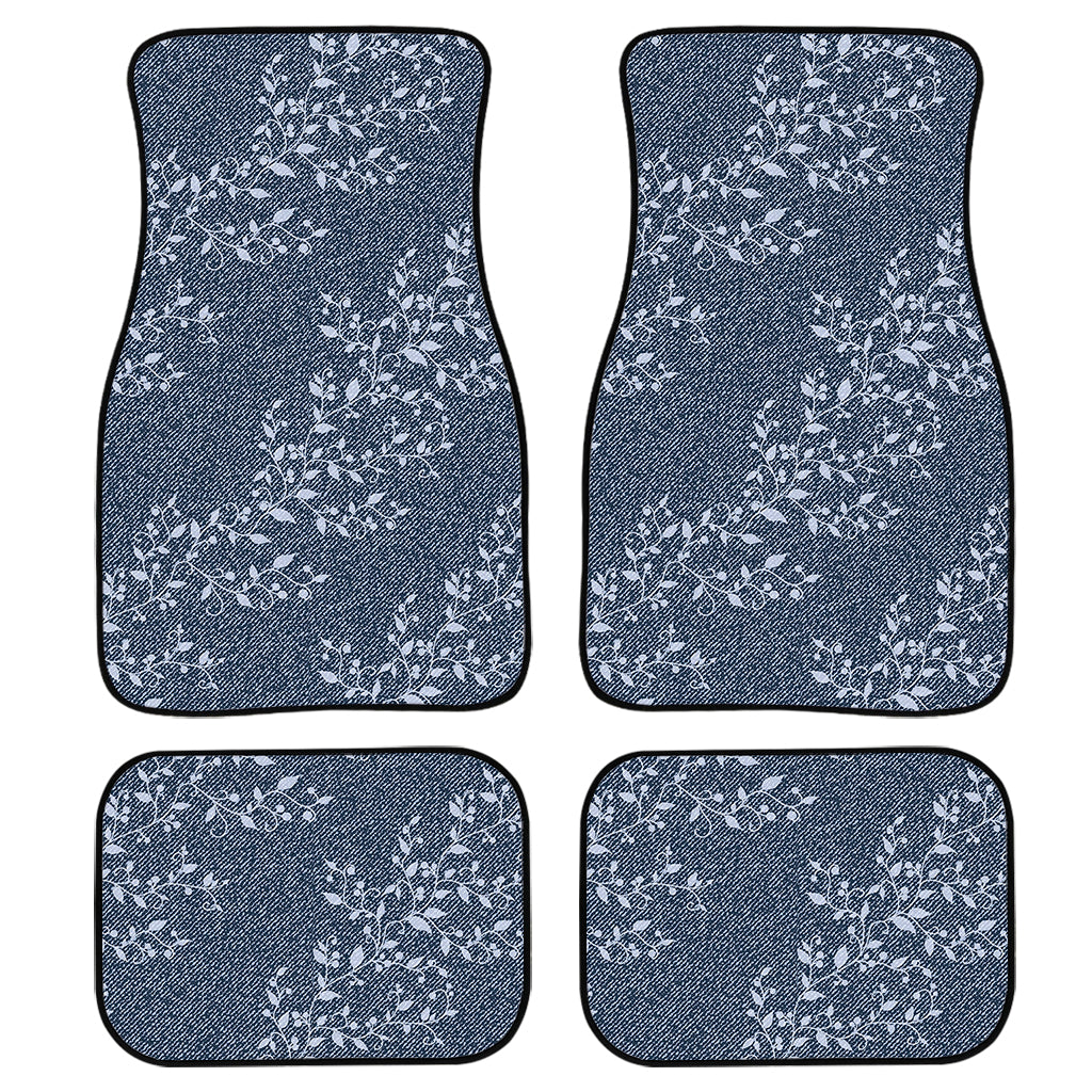 Ivy Flower Denim Jeans Pattern Print Front And Back Car Floor Mats/ Front Car Mat