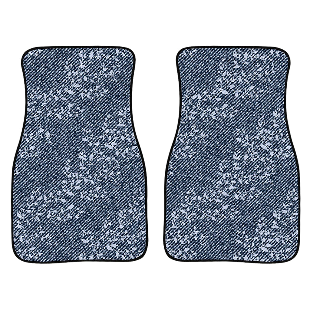 Ivy Flower Denim Jeans Pattern Print Front And Back Car Floor Mats/ Front Car Mat