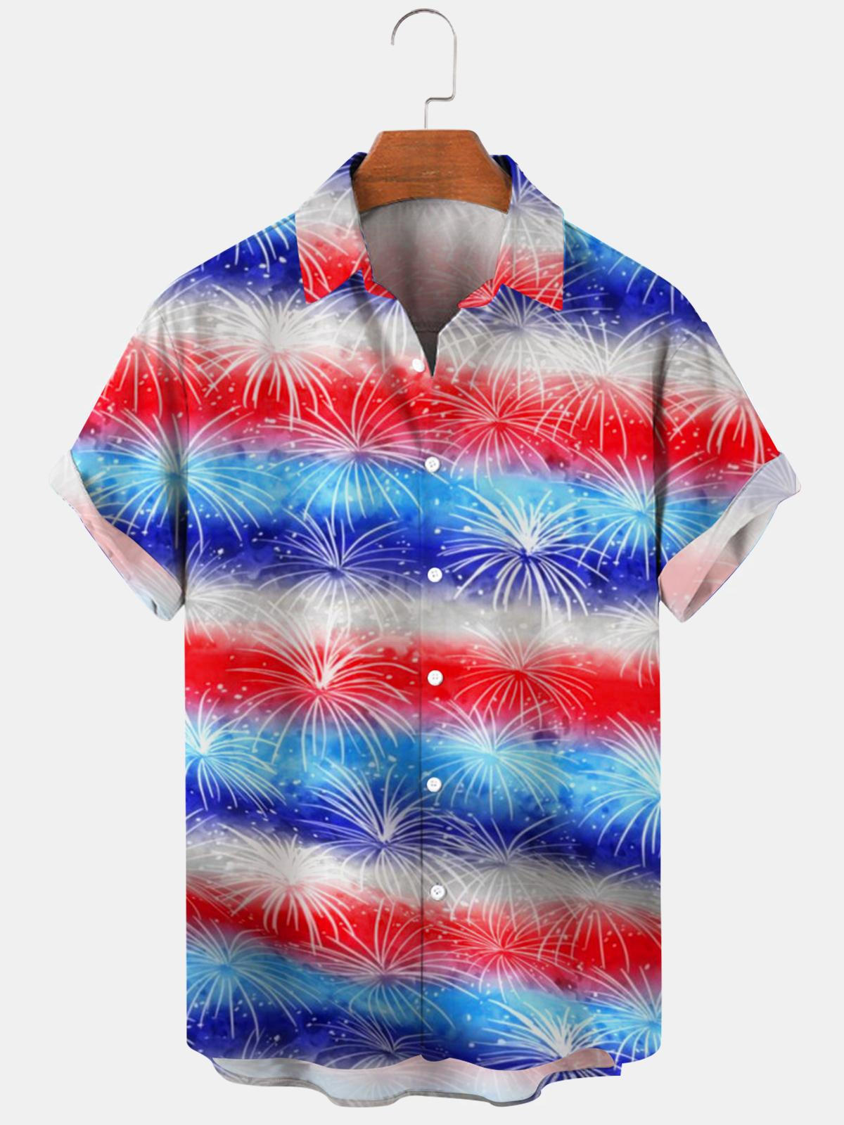 Independence Day Fireworks Gradient Men''s hawaiian Shirt/ 4th of july hawaiian shirt