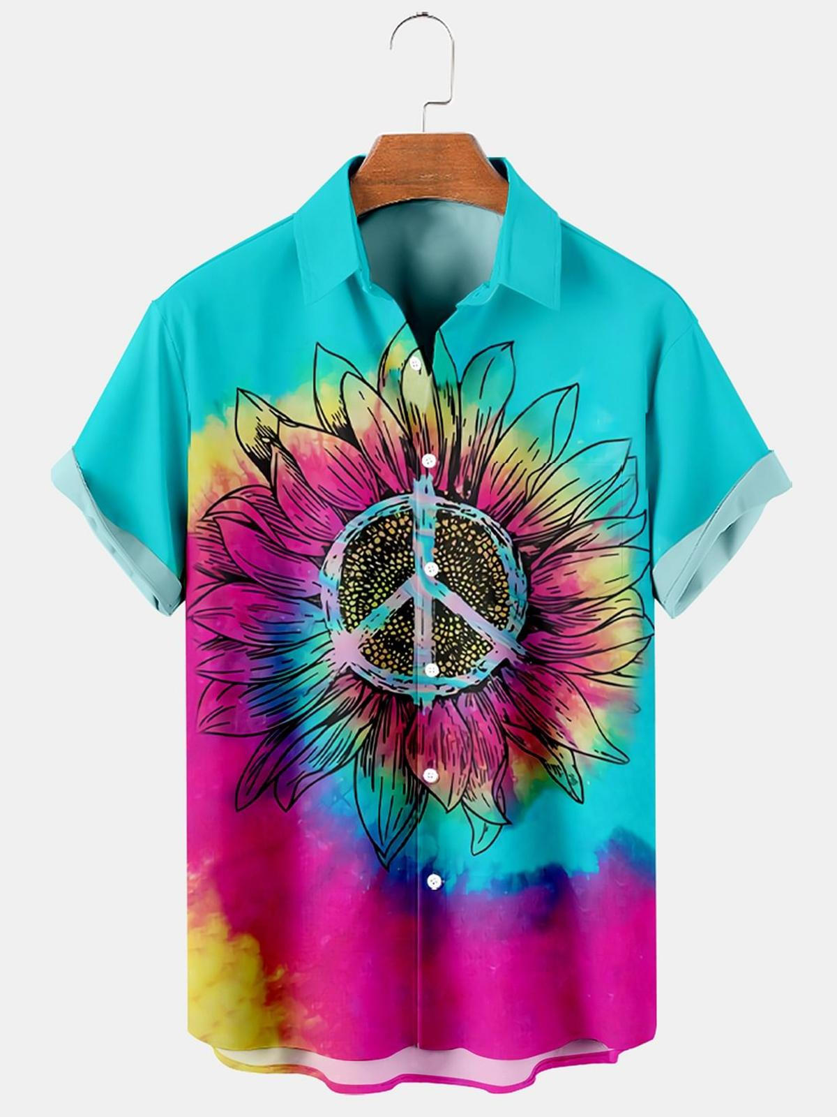 Hawaiian Gradient Hippie Sunflower Print Men''s Shirts
