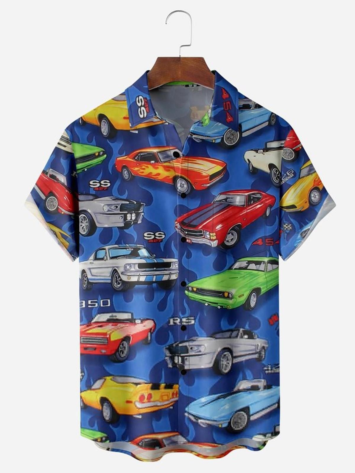 Vintage Sports Car Chest Pocket Men''s hawaiian Shirts
