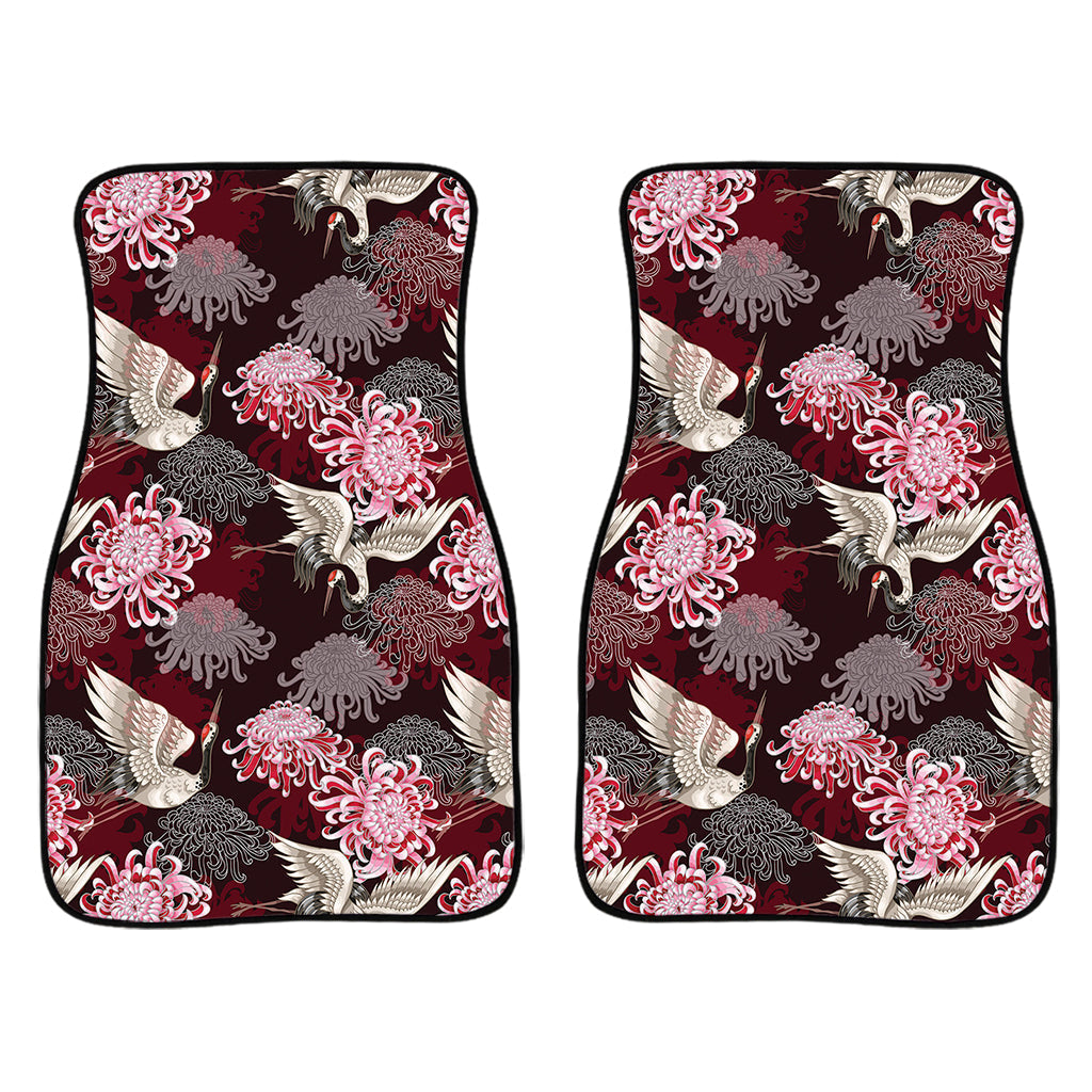 Japanese Cranes And Chrysanthemums Print Front And Back Car Floor Mats/ Front Car Mat