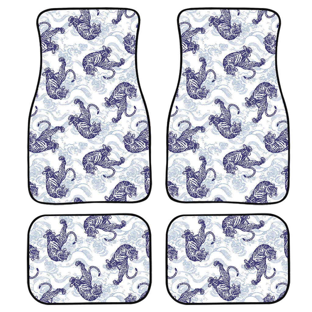 Japanese White Tiger Pattern Print Front And Back Car Floor Mats/ Front Car Mat