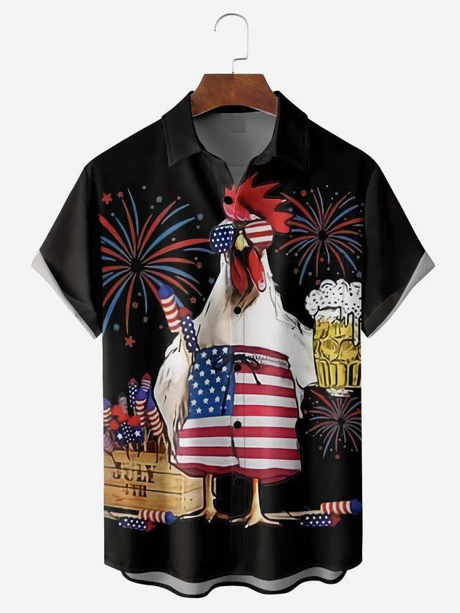 American Flag Turkey Beer Men''s Beach hawaiian Shirt/ 4th of july hawaiian shirt