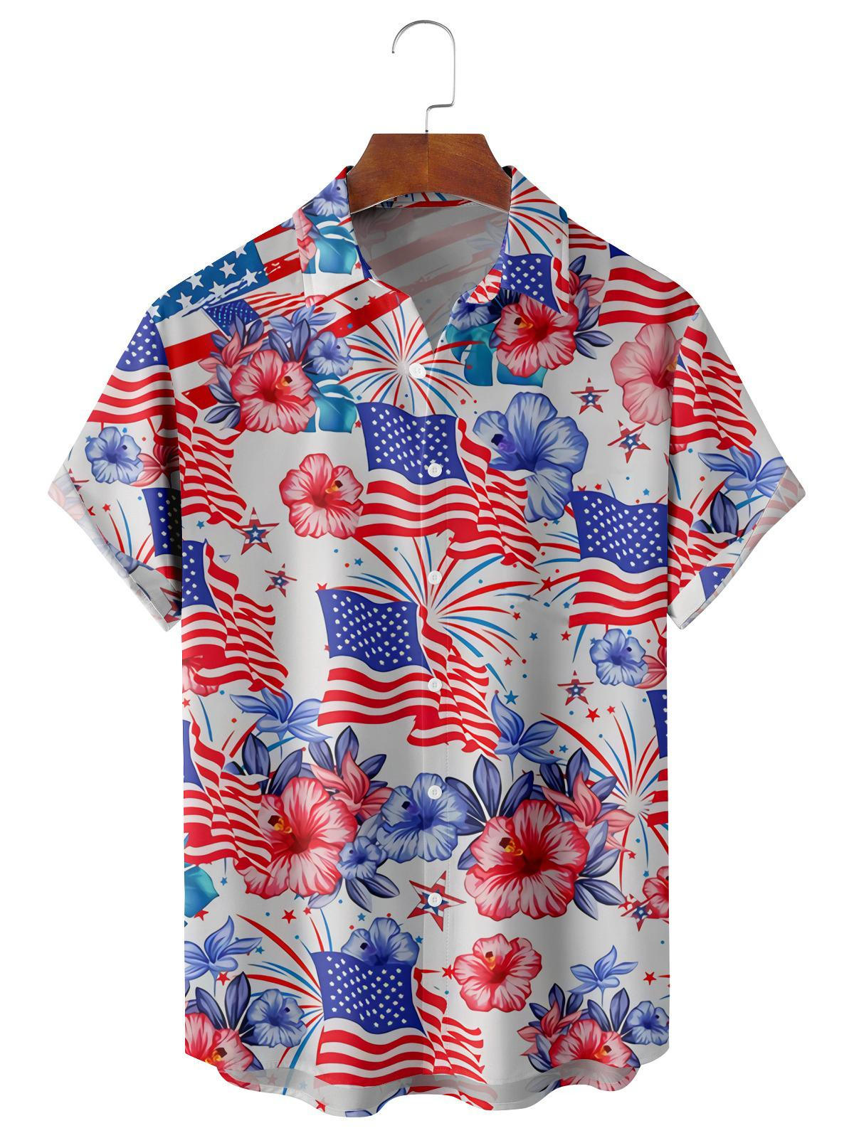 American Flag Flower Casual Men''s hawaiian Shirts