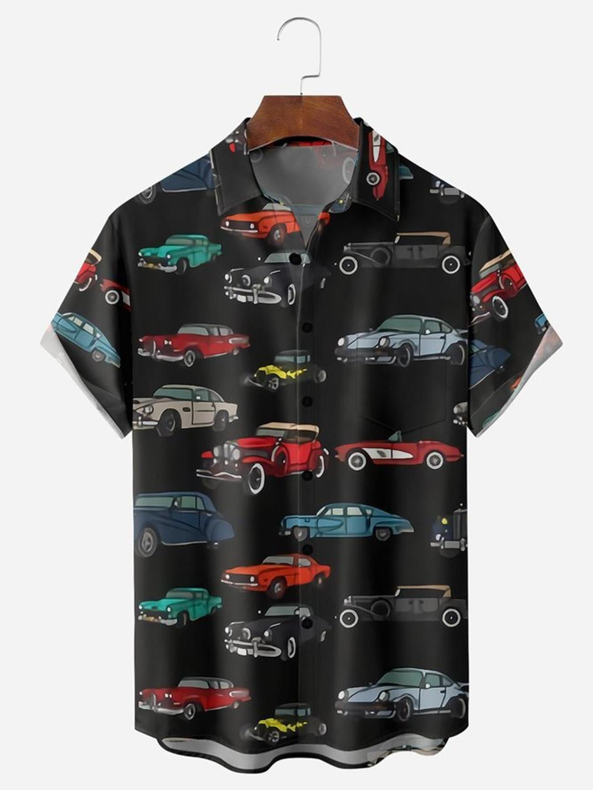 Vintage Car Chest Pocket Men''s hawaiian Shirts