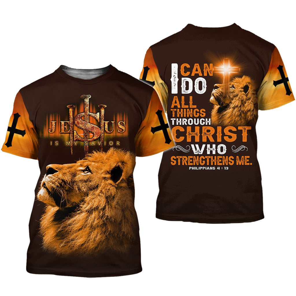 3D All Over Print Jesus And Lion Hoodie Tshirt For Men And Woman I Can Do All Things Through Christ Who Strengthens Me