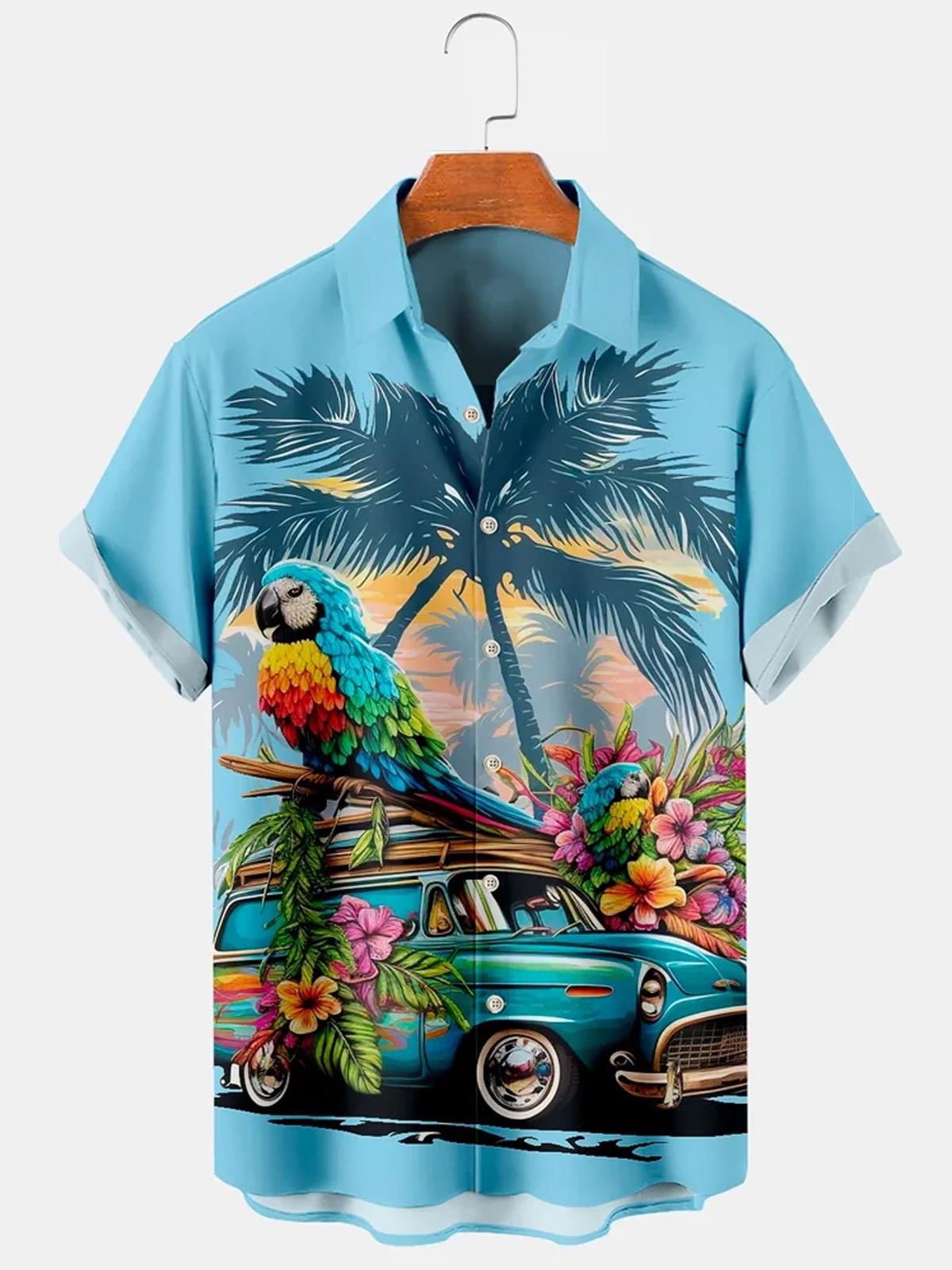 Hawaiian Coconut Palm Parrot Car Men''s Shirts