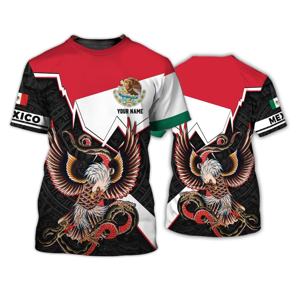 Custom Mexico Eagle And Snake 3D All Over Print T Shirt/ Mexico 3D Shirts