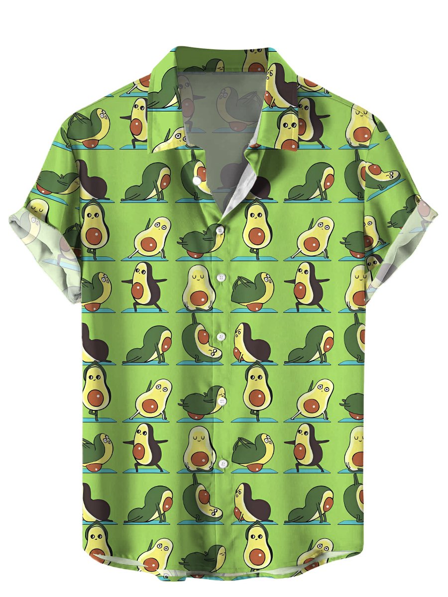 Men''s Hawaiian Shirts Avocados Yoga Print Short Sleeve Shirt
