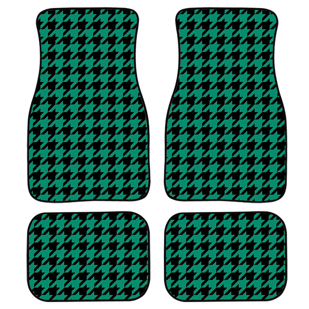 Jungle Green And Black Houndstooth Print Front And Back Car Floor Mats/ Front Car Mat