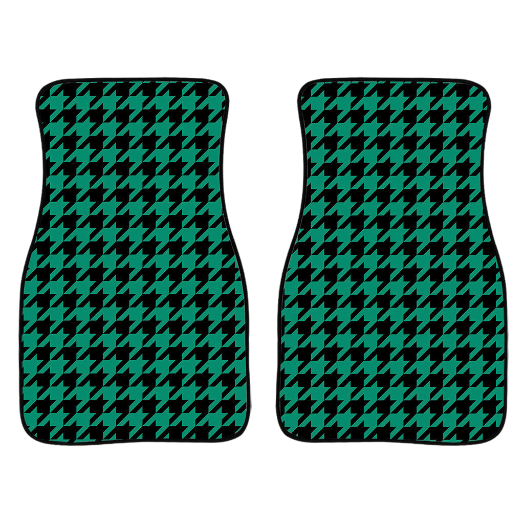 Jungle Green And Black Houndstooth Print Front And Back Car Floor Mats/ Front Car Mat