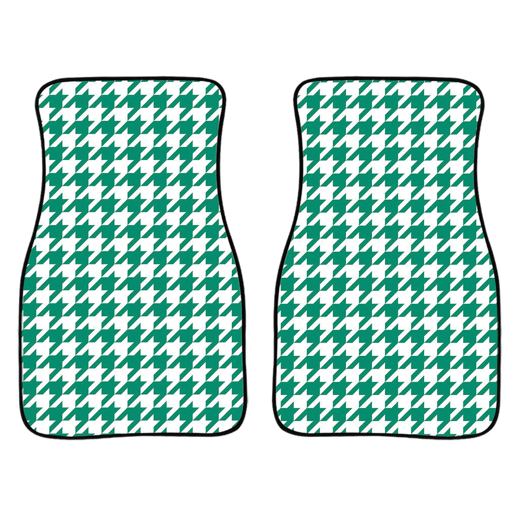 Jungle Green And White Houndstooth Print Front And Back Car Floor Mats/ Front Car Mat