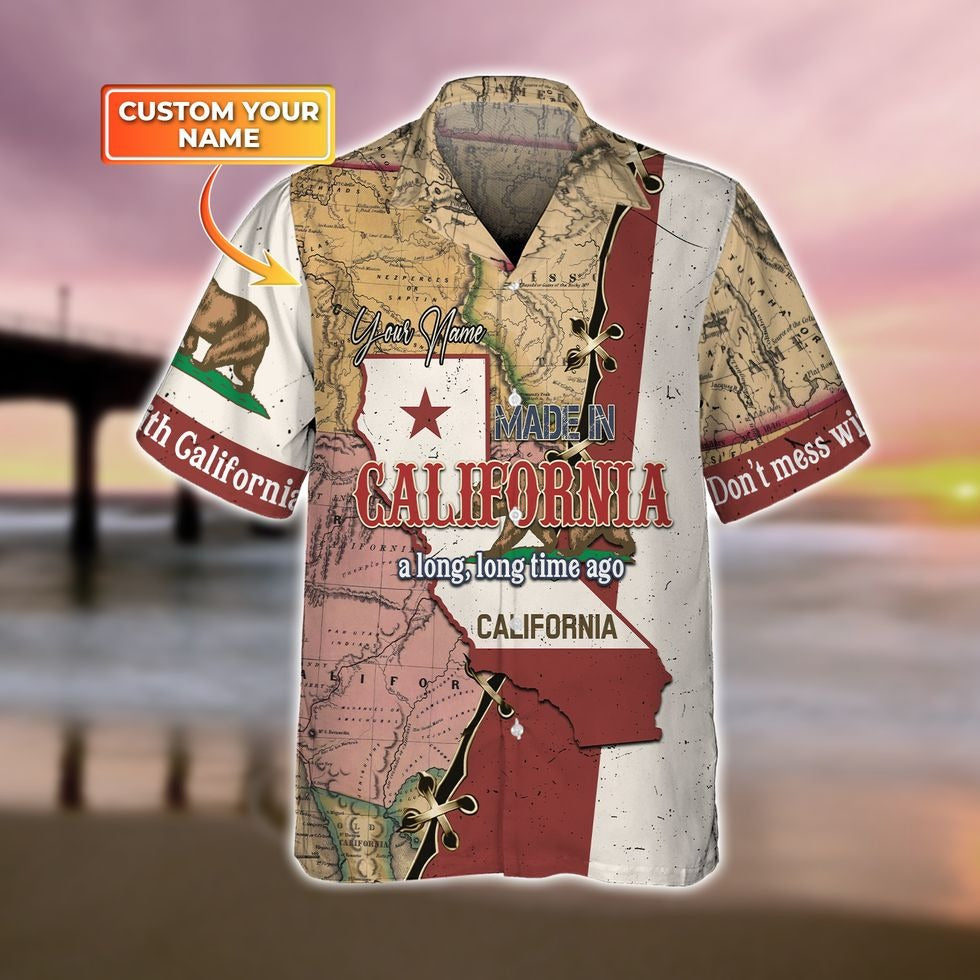 Personalized California 3D Full Printed Hawaiian Shirt/ California Usa Map Aloha Hawaiian Shirt For Summer
