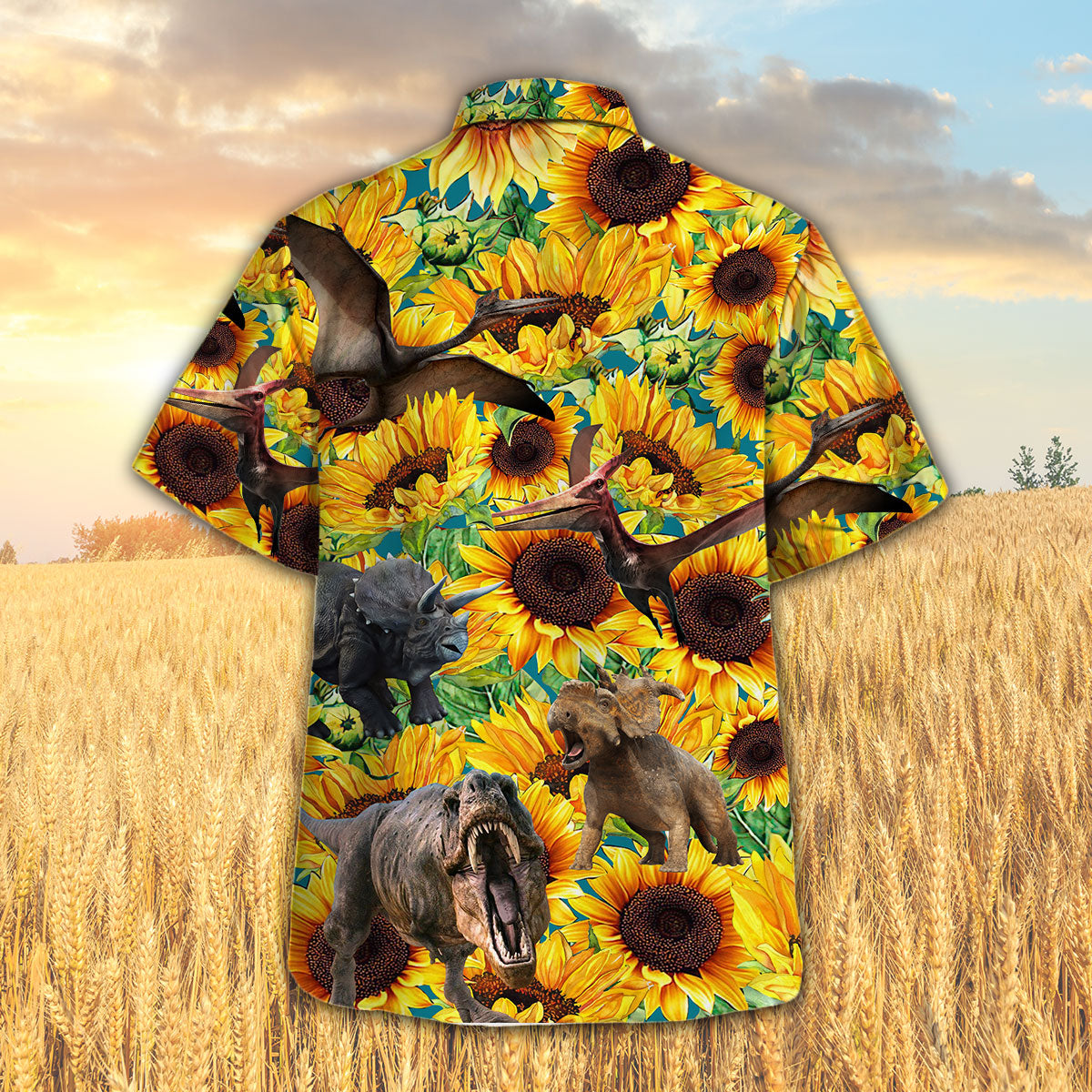 Sunflower Dinosaur Hawaiian Shirt