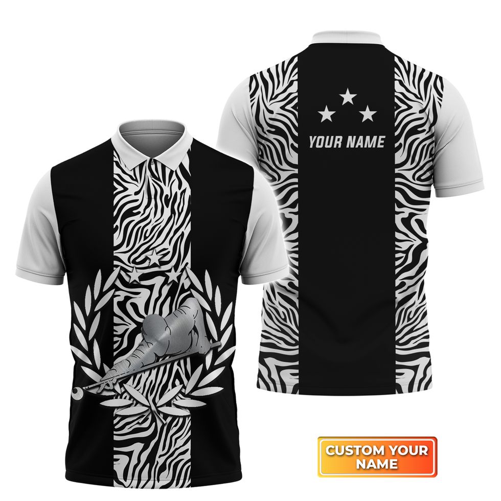 3D All Over Print Zebra Pattern Billiard Polo Shirt/ Uniform for Billiard Player
