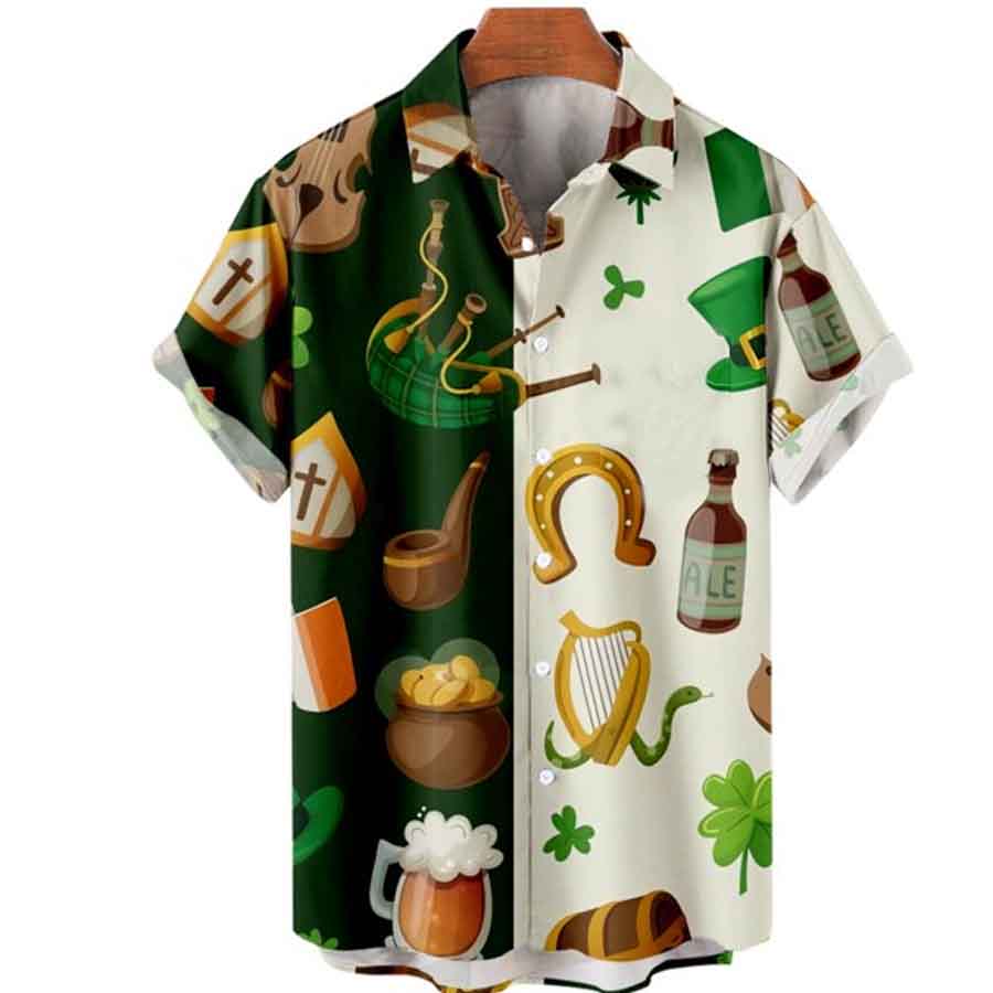 St Patrick''s Day Hawaiian Shirt for men/ Shamrock Shirt/ Irish hawaiian Shirt