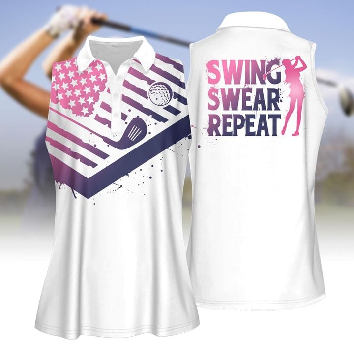 Swing Swear Repeat Pink Gradient Women Golf Apparels/ Women Short Sleeve Polo Shirt/ Sleeveless Polo Shirt/