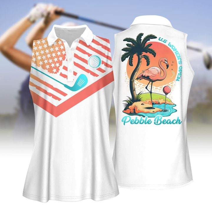 Flamingo U.S OP Pebble Beach Women Polo Shirt/ Women Short Sleeve Polo Shirt/ Sleeveless Polo Shirt