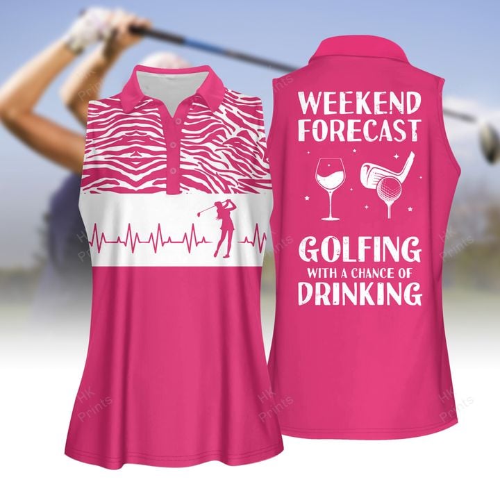 Golf Heart Beat Weekend Forecast Golf With A Chance Of Drinking Women Short Sleeve Polo Shirt/ Sleeveless Polo Shirt