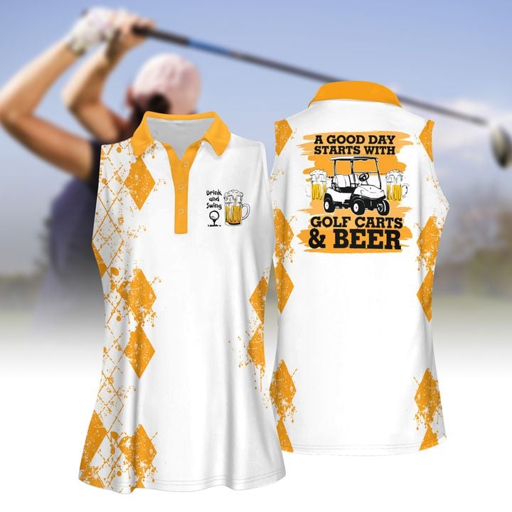 Good Day Starts With Golf Carts And Beer Short Sleeve Polo Shirt/ Sleeveless Polo Shirt