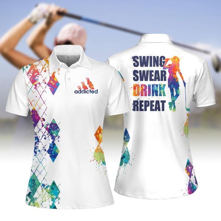 wing Swear Drink Repeat Women Short Sleeve Polo Shirt/ Sleeveless Polo Shirt/ Ladies Sleeveless Golf Shirt