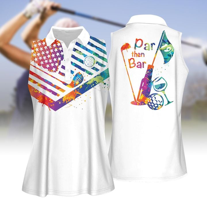 Water Color Par Then Bar Women Golf Apparel/ Golf Shirts for Women Sleeveless with Collar/ Ladies Sleeveless Golf Shirt