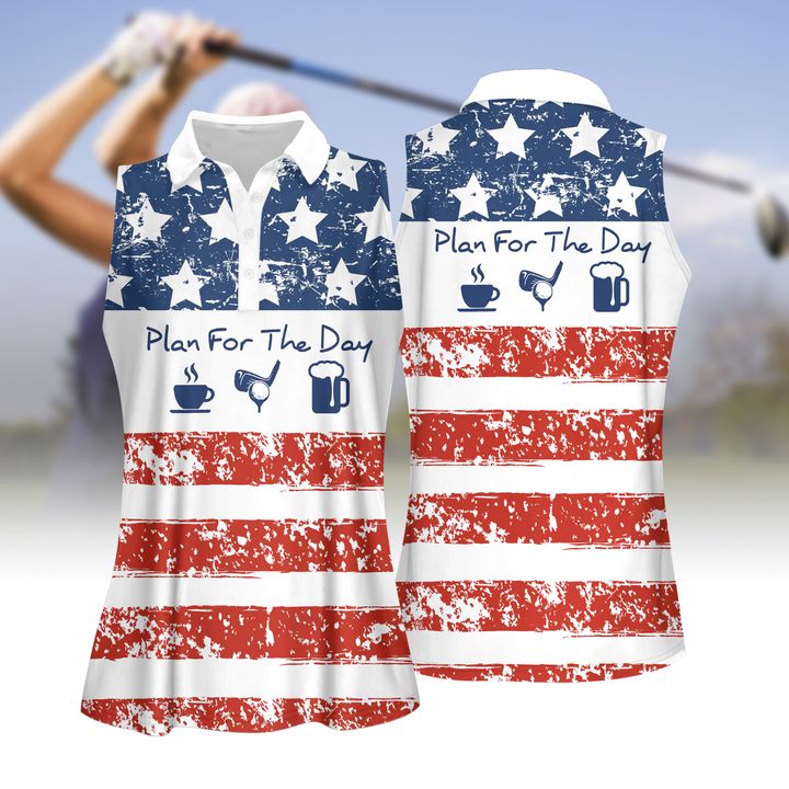 Plan For The Day Drink Beer American Flag Women Golf Polo shirt