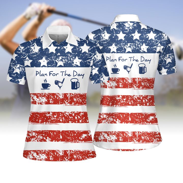 Plan For The Day Drink Beer American Flag Women Golf Polo shirt