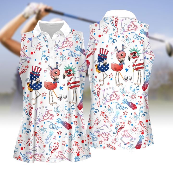 Flamingo Independence Day Pattern Women Golf Apparels/ Golf sleeveless polo shirt for women