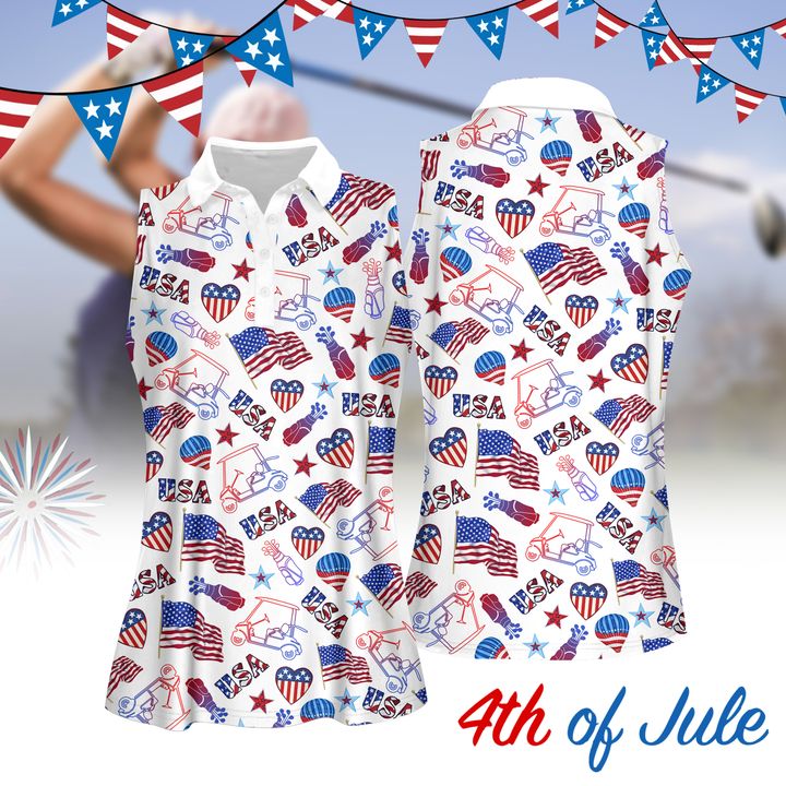 4th Of July Pattern Women Golf Apprarel/ Women Short Sleeve Polo Shirt/ Sleeveless Polo Shirt