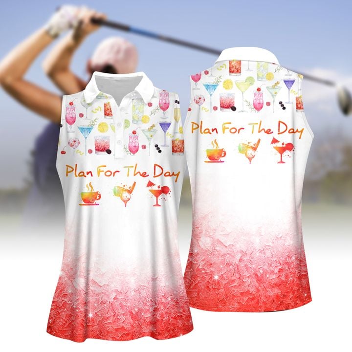 Plan For The Day Coffee Golf Cocktail Women Short Sleeve Polo Shirt/ Sleeveless Polo Shirt