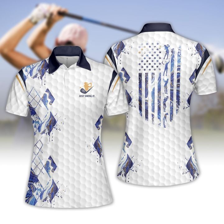 Blue Marble American Flag Women Short Sleeve Polo Shirt/ Sleeveless Polo Shirt