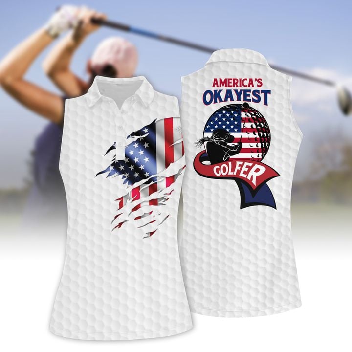 America''s Okayest Golfer Women Short Sleeve Polo Shirt/ Sleeveless Polo Shirt