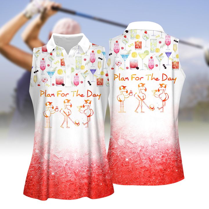Plan For The Day Drink Cocktail Flamingo Women Golf Apparels/ Women Short Sleeve Polo Shirt/ Sleeveless Polo Shirt