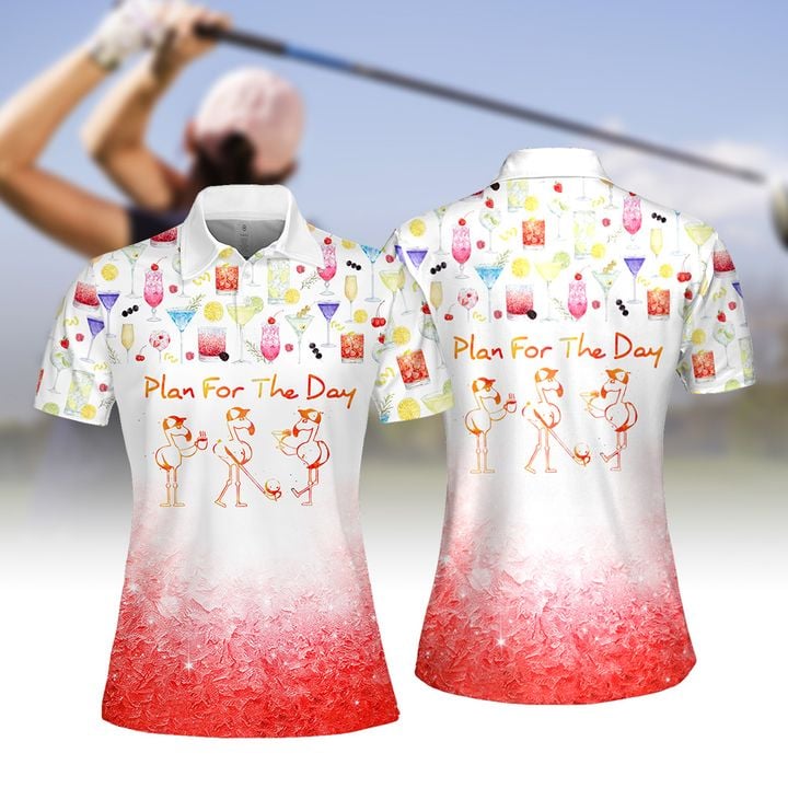 Plan For The Day Drink Cocktail Flamingo Women Golf Apparels/ Women Short Sleeve Polo Shirt/ Sleeveless Polo Shirt