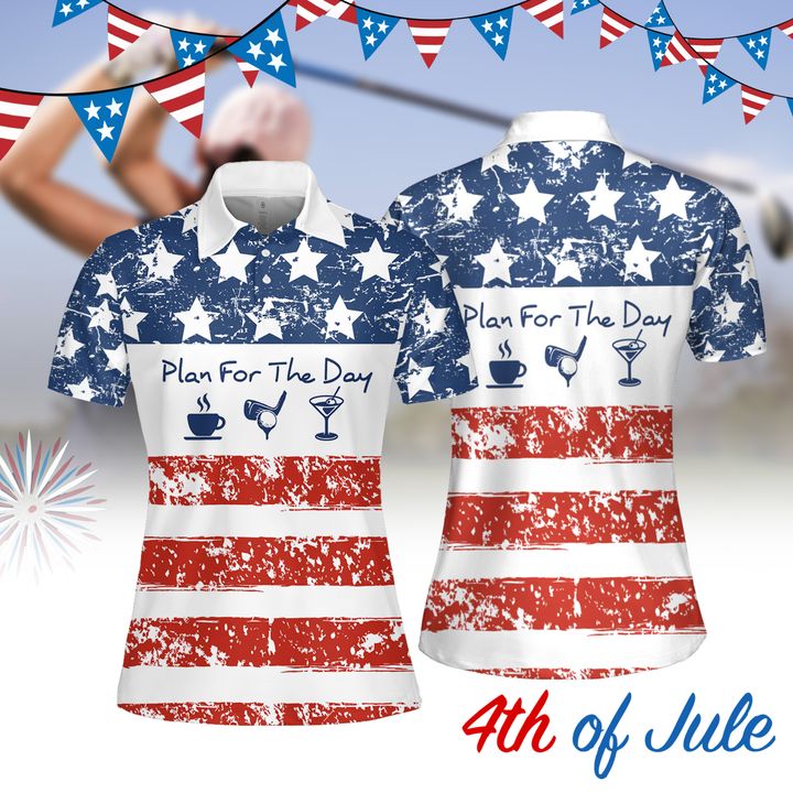 Plan For The Day Drink Cocktail American Flag Women Golf Apparels/ Women Short Sleeve Polo Shirt/ Sleeveless Polo Shirt