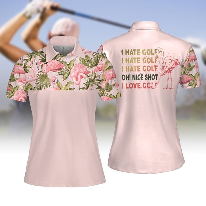 I Hate Golf Flamingo Pattern Women Golf Apparel/ Women Short Sleeve Polo Shirt/ Sleeveless Polo Shirt