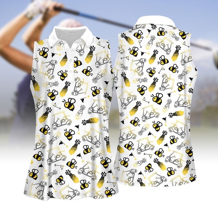 Cute Bee Golf Pattern Women Golf Apparel/ Women Short Sleeve Polo Shirt/ Sleeveless Polo Shirt