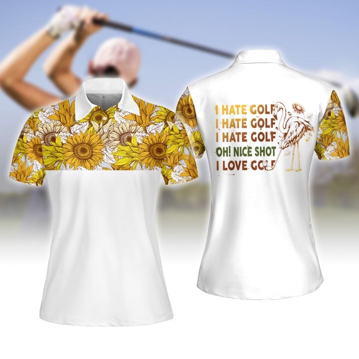 Sunflowers Flamingo I Hate Golf Women Golf Apparel/ Women Short Sleeve Polo Shirt/ Sleeveless Polo Shirt