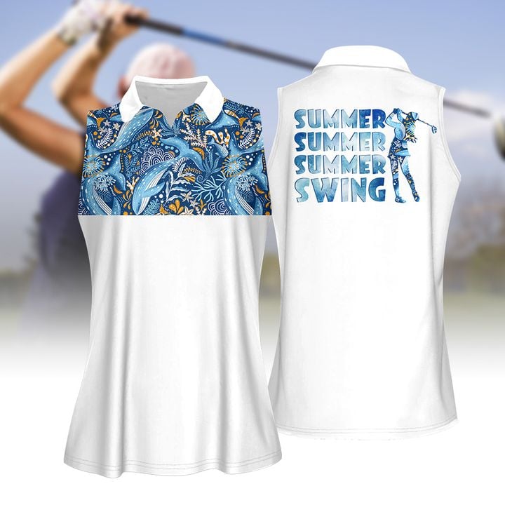Blue Whale Summer Swing Women Golf Apparel/ Women Short Sleeve Polo Shirt/ Sleeveless Polo Shirt
