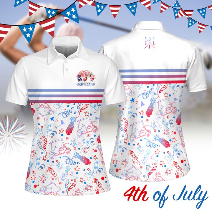 4th Of July Pattern Flamingo Women Golf Apparel/ Golf polo shirt for women