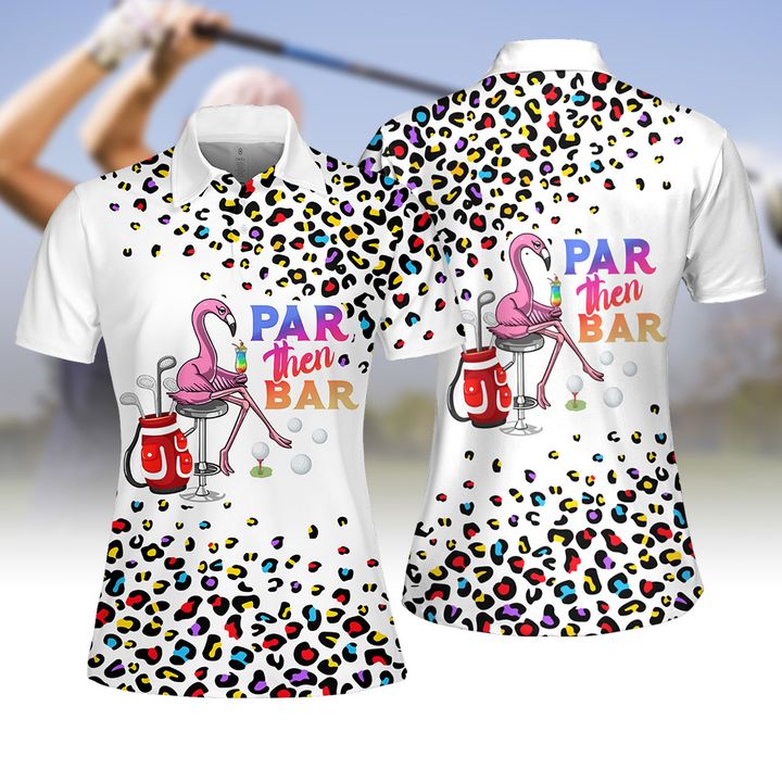 Pink Leopard Par Then Bar Flamingo Cocktail Women Short sleeve Golf polo shirt for women/ Golf Apparel