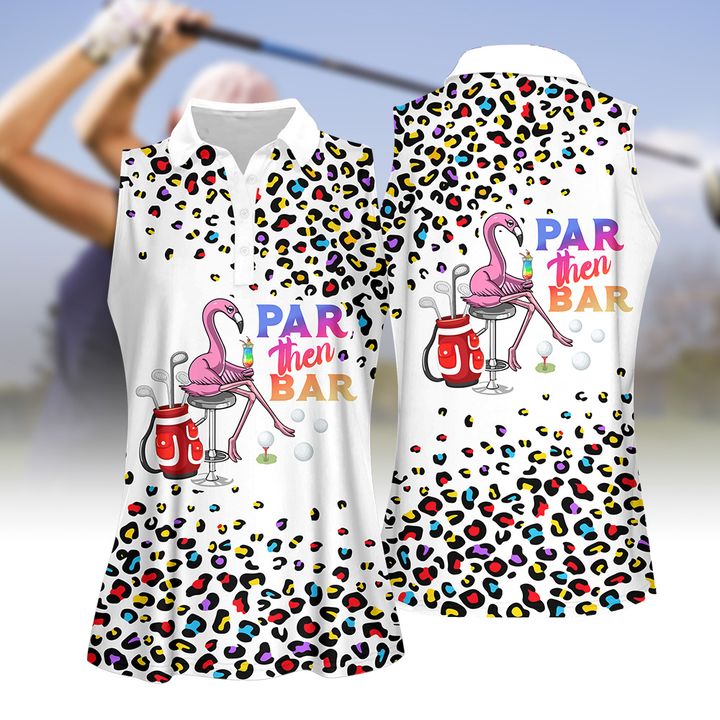 Pink Leopard Par Then Bar Flamingo Cocktail Women Short sleeve Golf polo shirt for women/ Golf Apparel