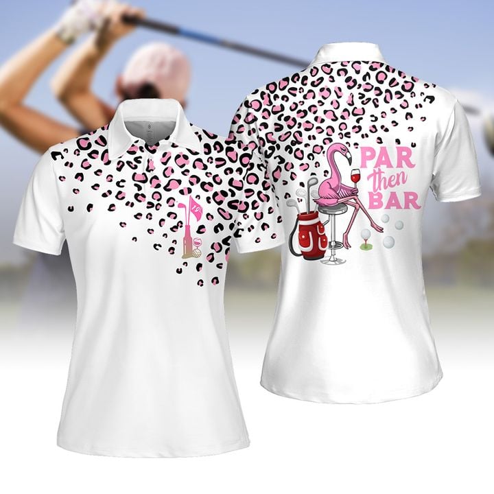 Par Then Bar Leopard Flamingo Women Golf Apparel/ Women Short Sleeve Polo Shirt/ Sleeveless Polo Shirt