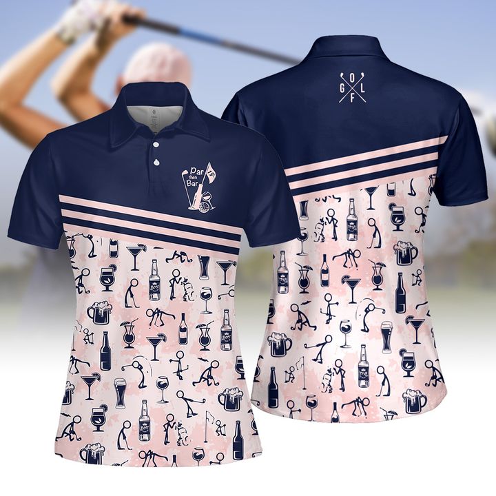 Par Then Bar Stick Figure Women Golf Apparel/ Women Short Sleeve Polo Shirt/ Sleeveless Polo Shirt