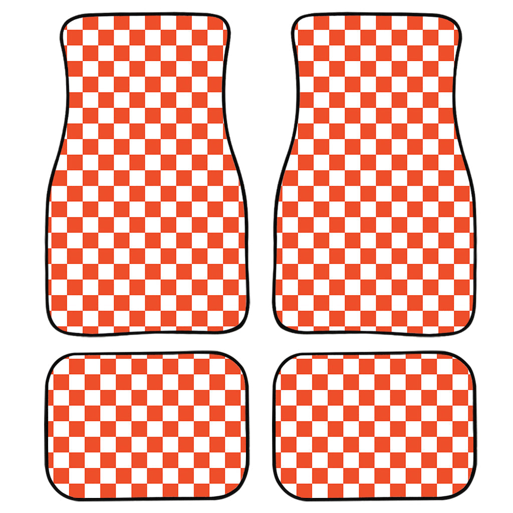 Lava Orange And White Checkered Print Front And Back Car Floor Mats/ Front Car Mat