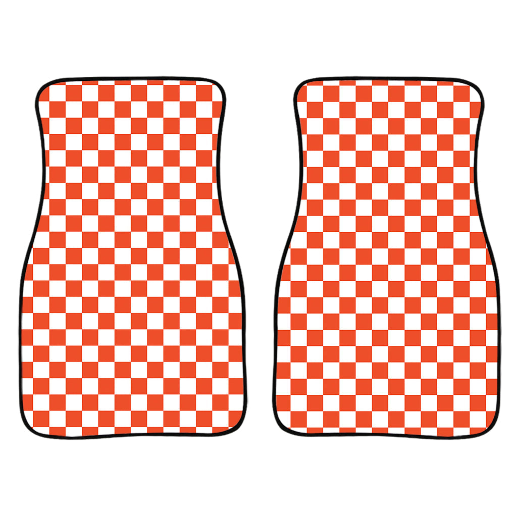 Lava Orange And White Checkered Print Front And Back Car Floor Mats/ Front Car Mat