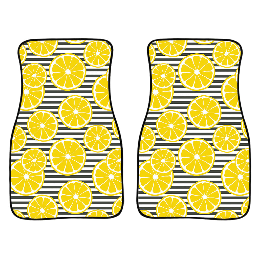 Lemon Striped Pattern Print Front And Back Car Floor Mats/ Front Car Mat