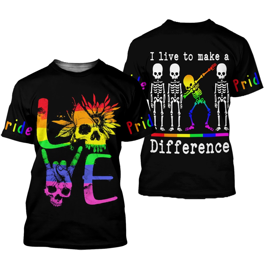 Pride Shirt For Women/ Skulls Pride Shirt For Men/ I Live To Make A Difference LGBTQ Pride Shirts
